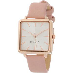 Women's Pink/Rose Gold Tone Buckle Closure Faux Leather Strap Crystal Lens Watch